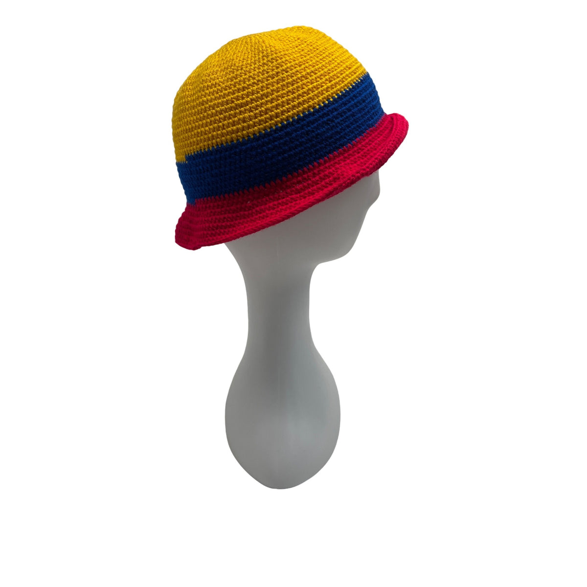 Crochet Bucket Hat Yellow Blue Red Striped Handmade Unisex