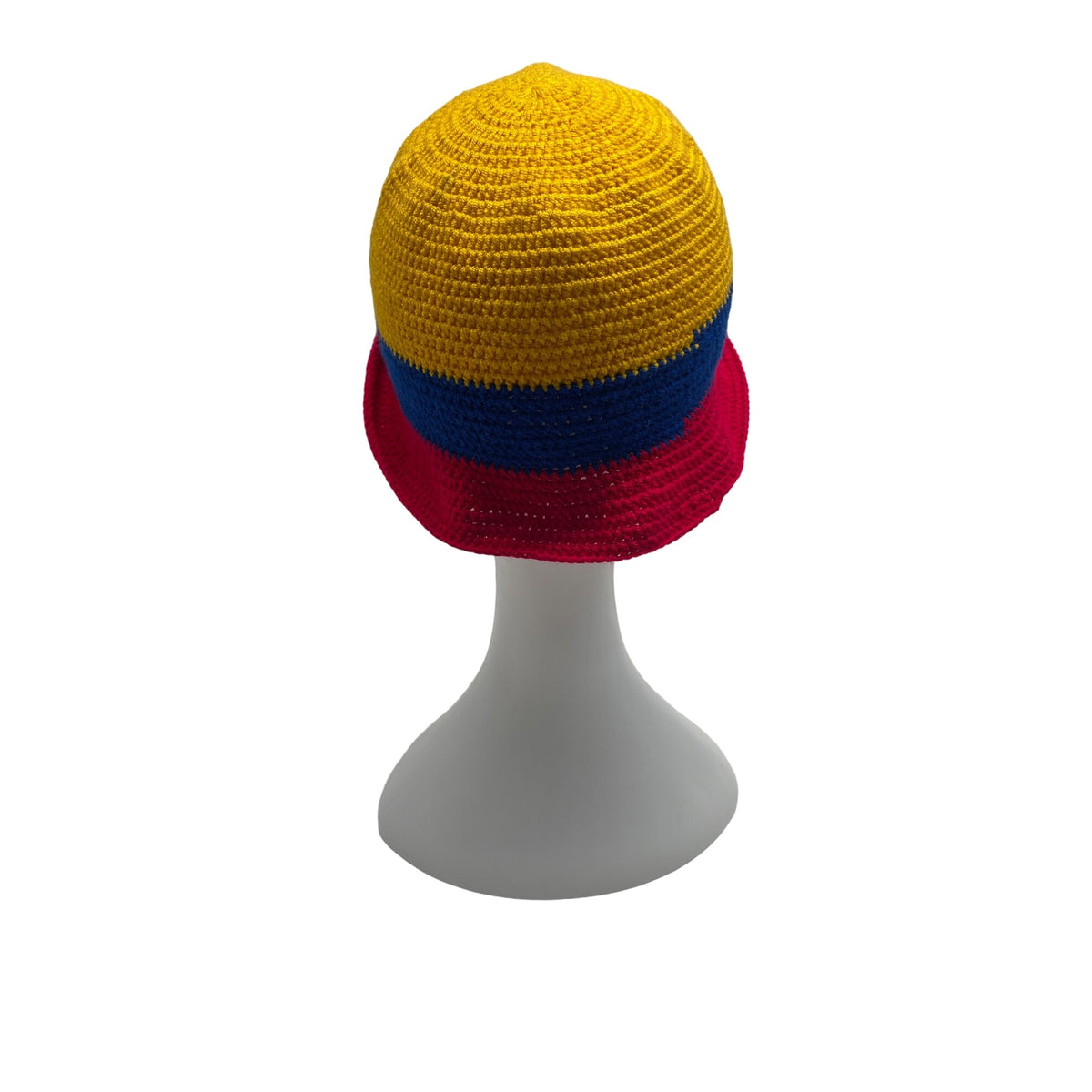 Crochet Bucket Hat Yellow Blue Red Striped Handmade Unisex