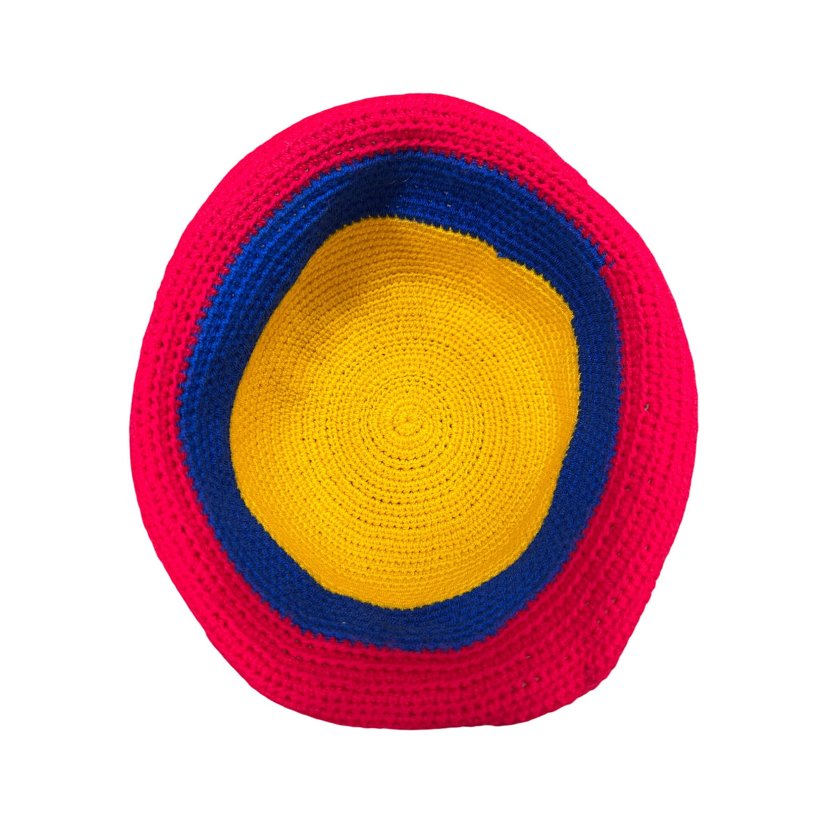 Crochet Bucket Hat Yellow Blue Red Striped Handmade Unisex