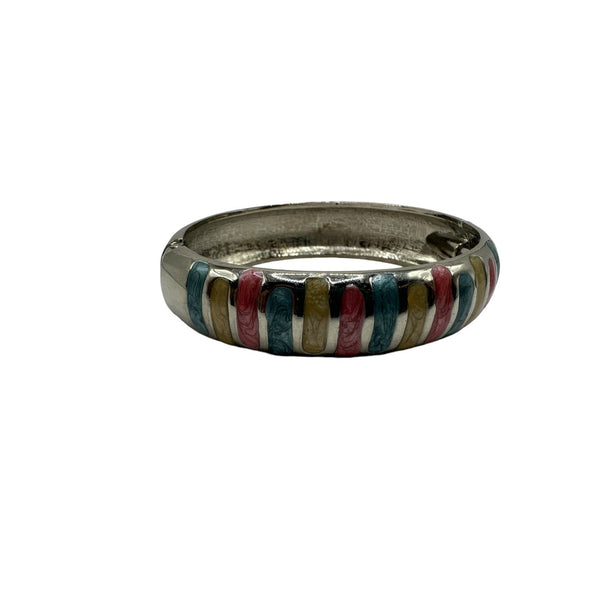 Vintage Brass Tone Bangle Bracelet With Multi Colored - 6.5in