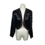 Vintage 80s Black Sequin Bolero Jacket With Gold Trim & Long Sleeves Sz XS/S