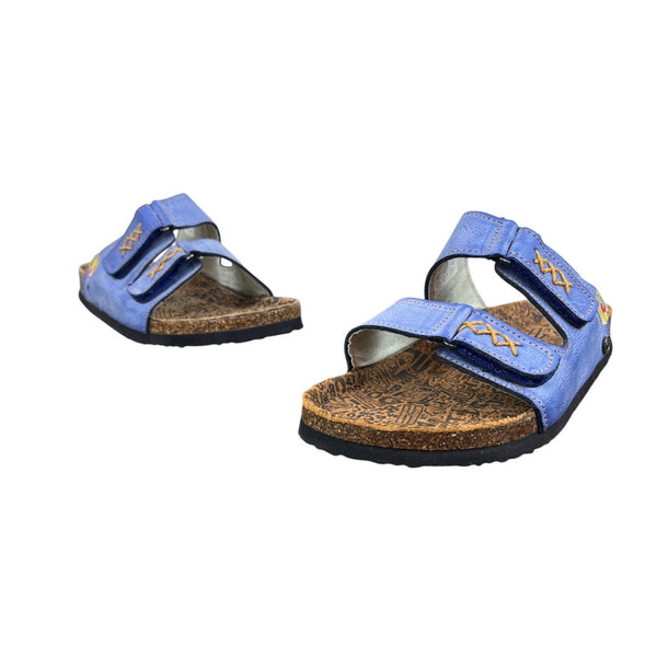 Tma Eyes Blue Leather Cork Footbed Adjustable Strap Sandals  Size 10 - NEW