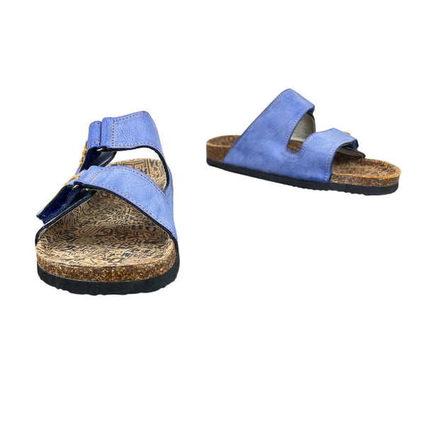 Tma Eyes Blue Leather Cork Footbed Adjustable Strap Sandals  Size 10 - NEW