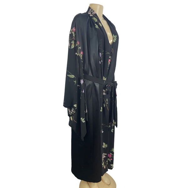 Victoria Secret Women's Floral Art Black night gown With Robe Set Sz S - NWT