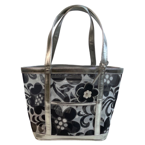 Vera Bradley Women's Black & White Floral Print Silver Tote Shoulder Bag Sz M