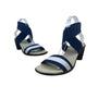 Charleston Shoe Co. Queen Navy/White Elastic Strap Heeled Sandals Size 10