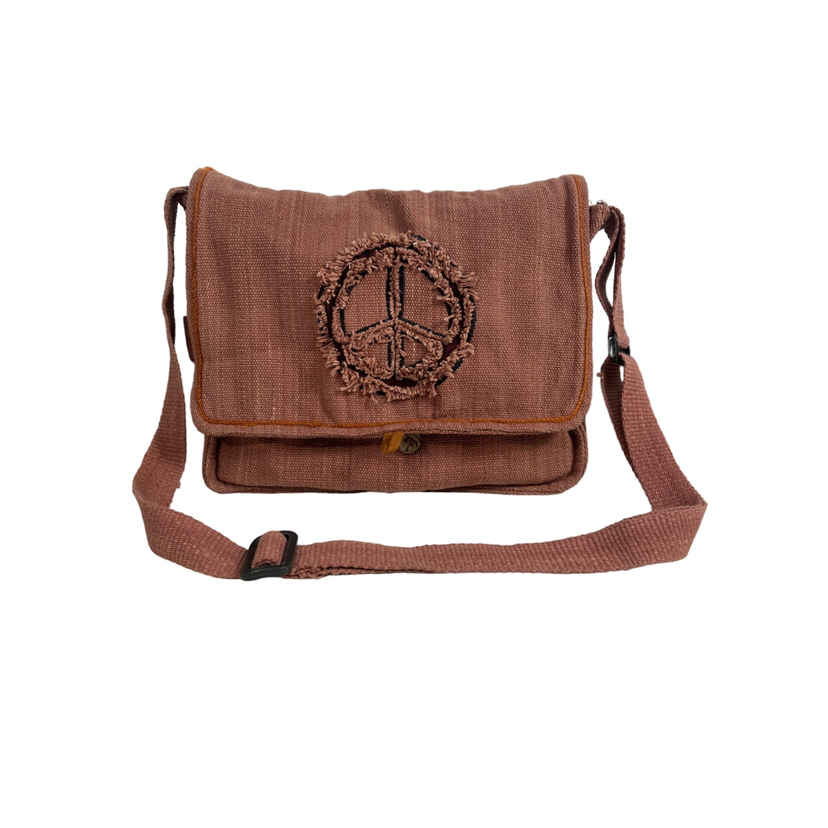 Kathmandu Imports Women's Brown Peace Symbol Embroidered Crossbody Bag Sz M