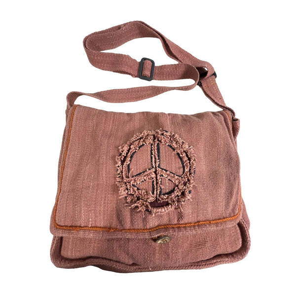 Kathmandu Imports Women's Brown Peace Symbol Embroidered Crossbody Bag Sz M