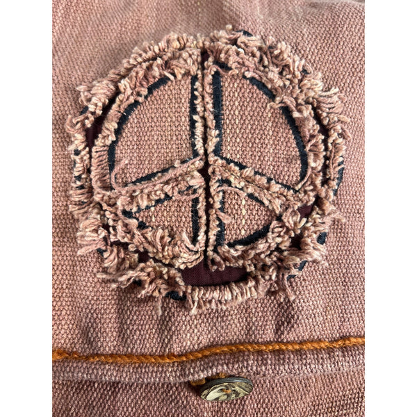 Kathmandu Imports Women's Brown Peace Symbol Embroidered Crossbody Bag Sz M