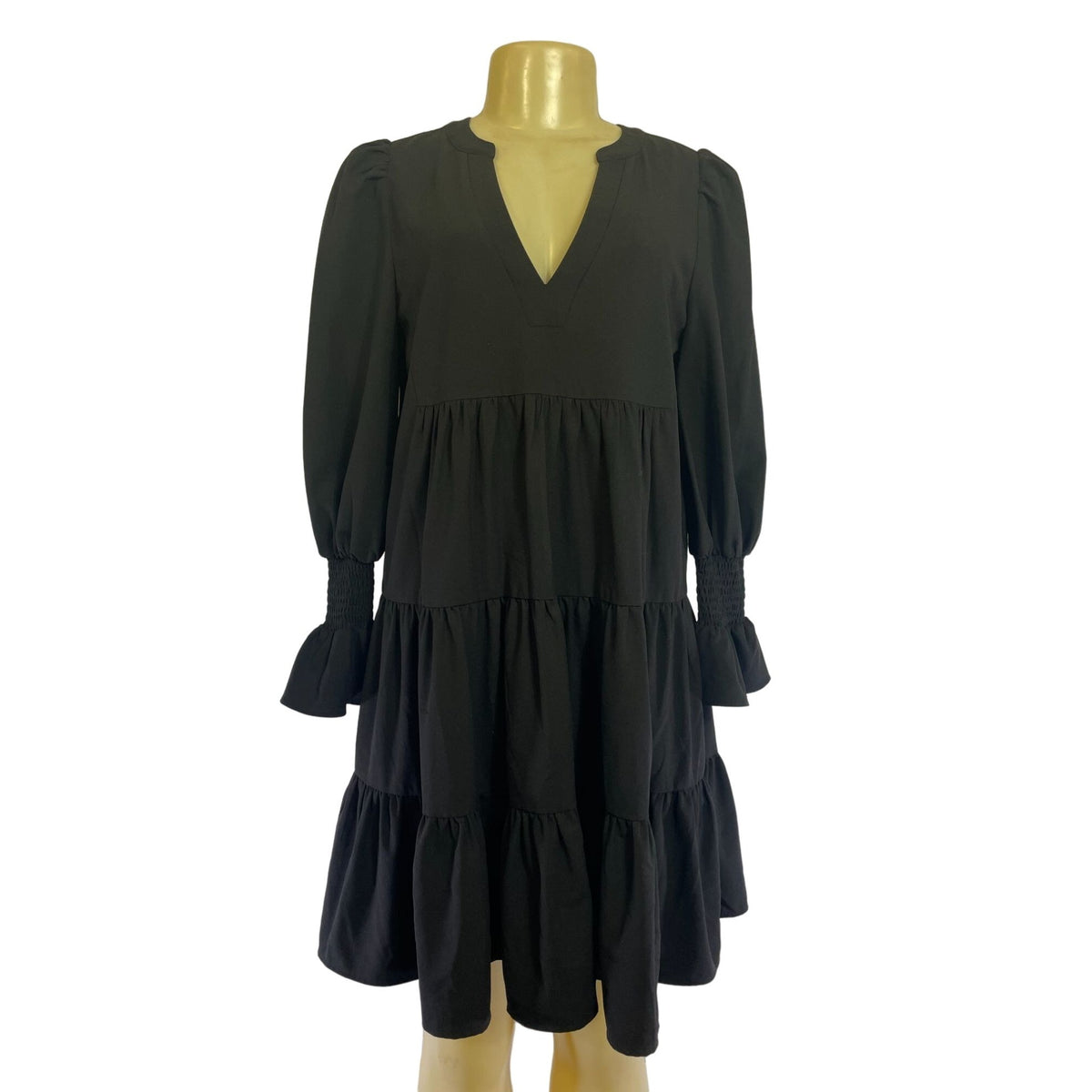 NWT Pomander Place BOHO Long Sleeve V-Neck Size Small Black Women's Dress