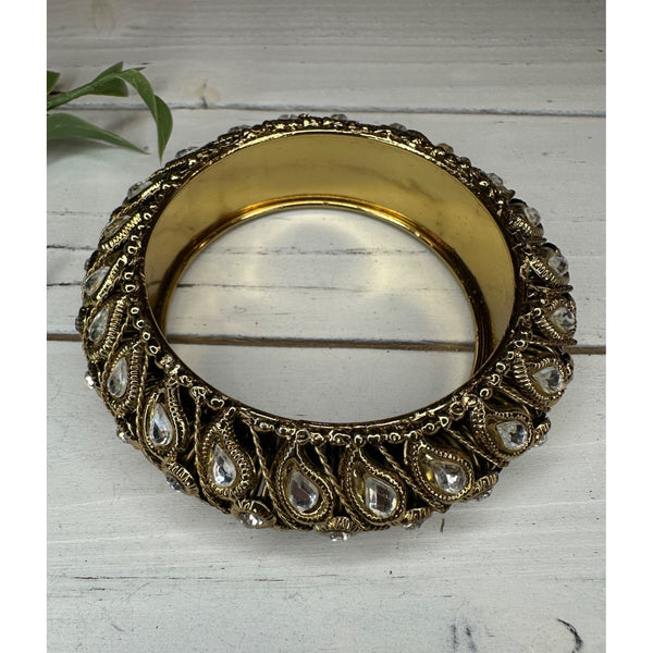 Antique Gold Tone with Rhinestone Bangle Bracelet