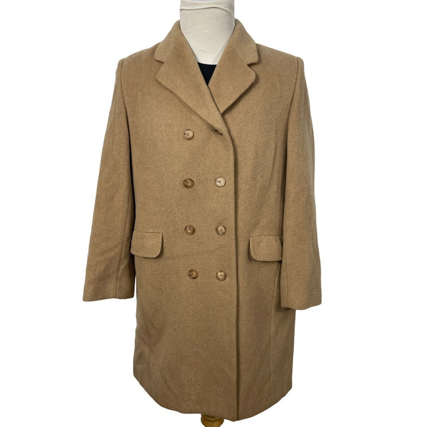 Classic Women's Khaki Button Up Wool Coat by Evan Picone Size 14 Office Garment