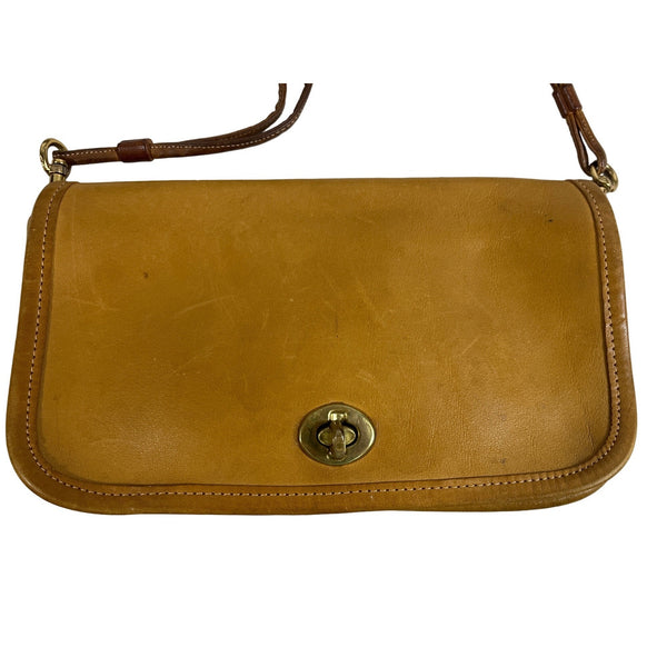 Vintage Coach Women’s Leather Tan Camel Brown Dinky Clutch Bag Sz S