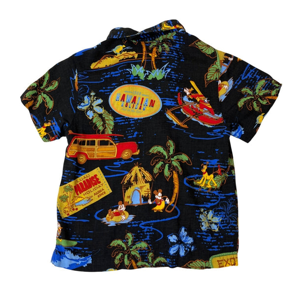 Vintage Disney Store Hawaiian Shirt Short Sleeve Black Multicolor Kids Size XS