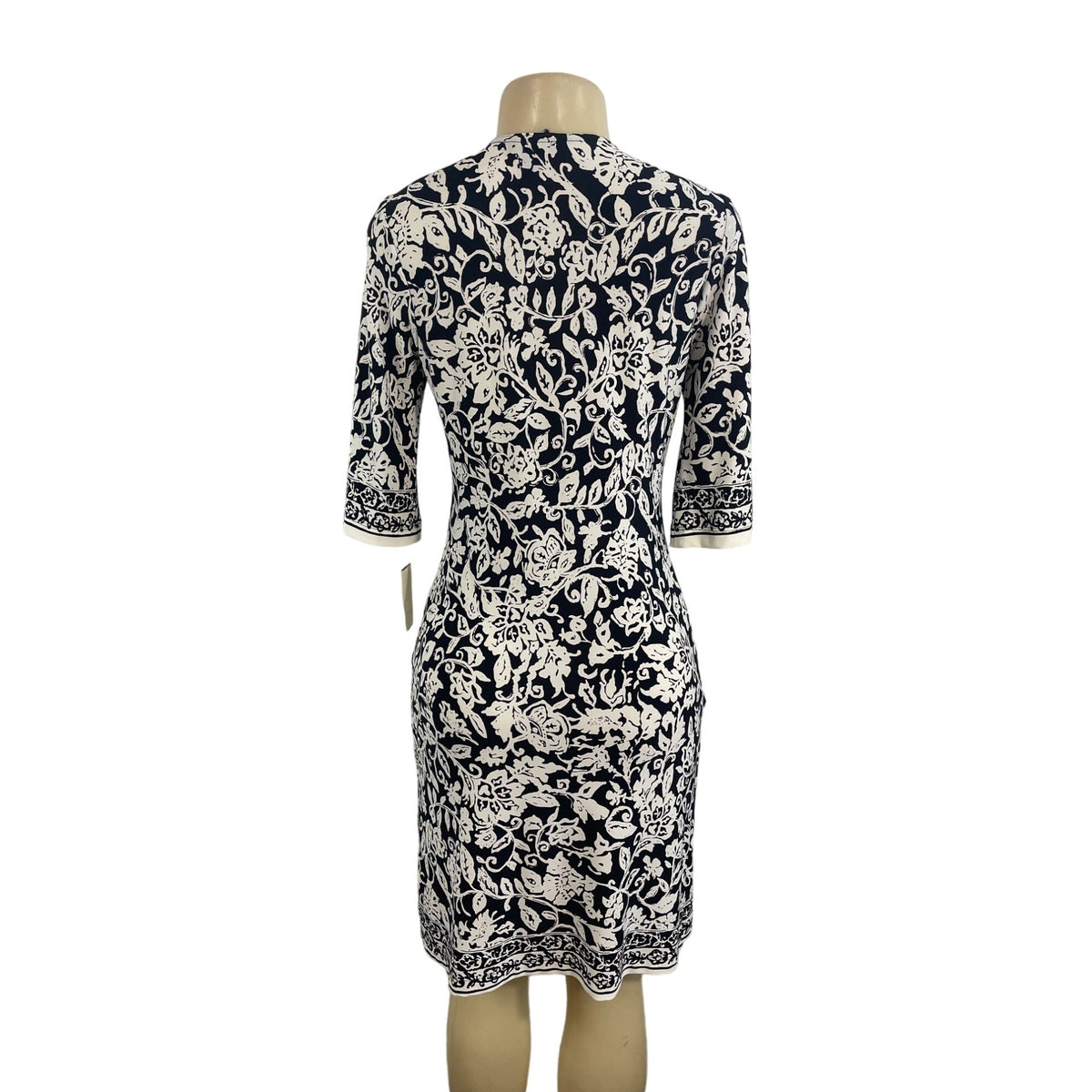 Intrique Women's White With Black Floral Pattern Midi Dress Sz M - NWT