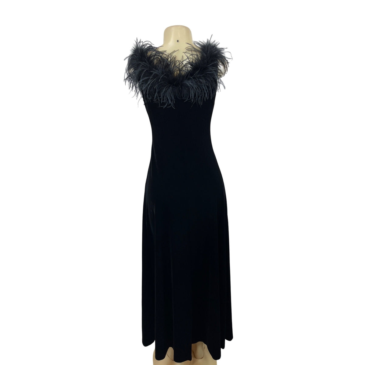 Patra Women's Black Maxi Feather Collar Dress Sz 6