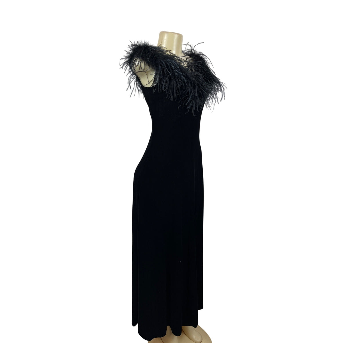 Patra Women's Black Maxi Feather Collar Dress Sz 6