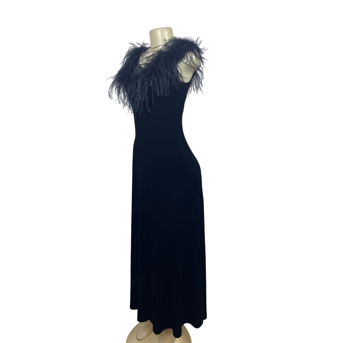 Patra Women's Black Maxi Feather Collar Dress Sz 6