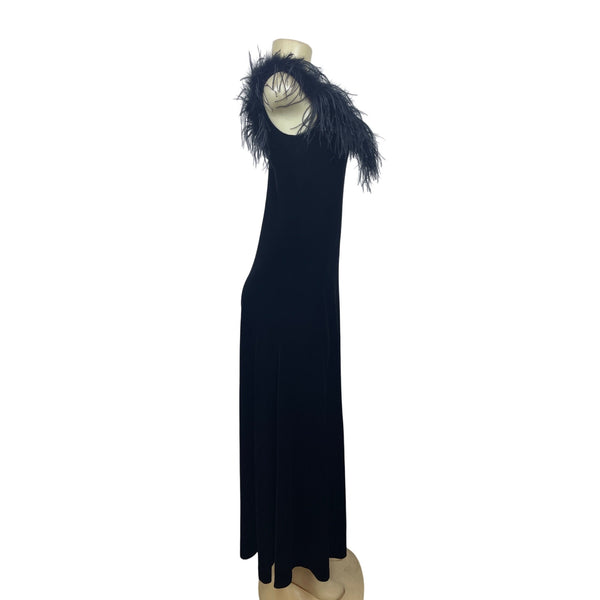 Patra Women's Black Maxi Feather Collar Dress Sz 6