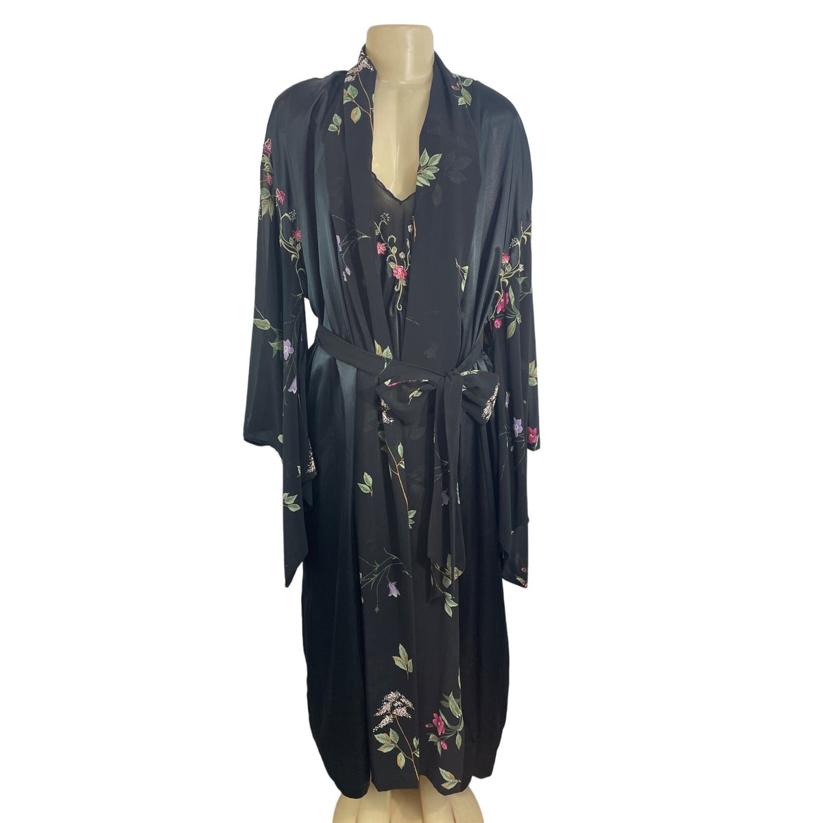 Victoria Secret Women's Floral Art Black night gown With Robe Set Sz S - NWT