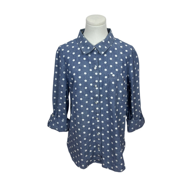 Tommy Hilfiger Womens Blue & White Polka Dot Button-Up Shirt Size L - New