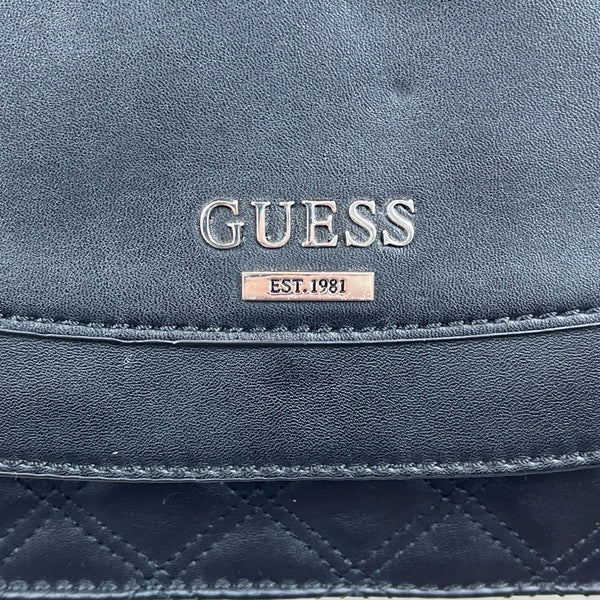 Guess Matte Black Quilted Pattern Chain Strap Crossbody Purse Sz S