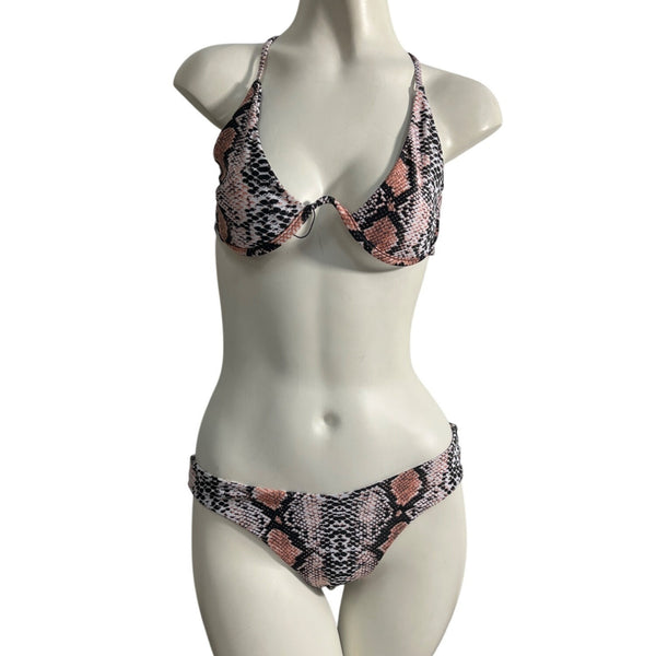 Zaful Black And Orange Snake Print Womens Bikini 2 Pieces Set Sz M - New