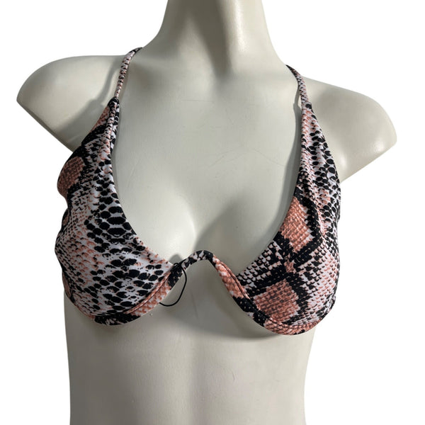 Zaful Black And Orange Snake Print Womens Bikini 2 Pieces Set Sz M - New