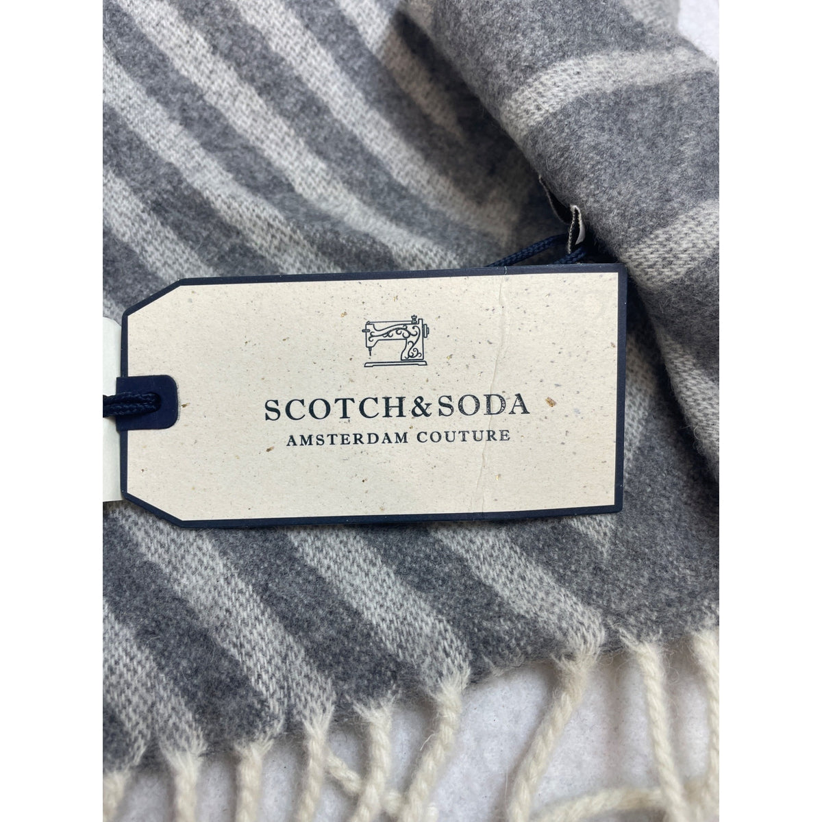 Scotch & Soda Grey Chevron Print Unisex Wool Shawl - New