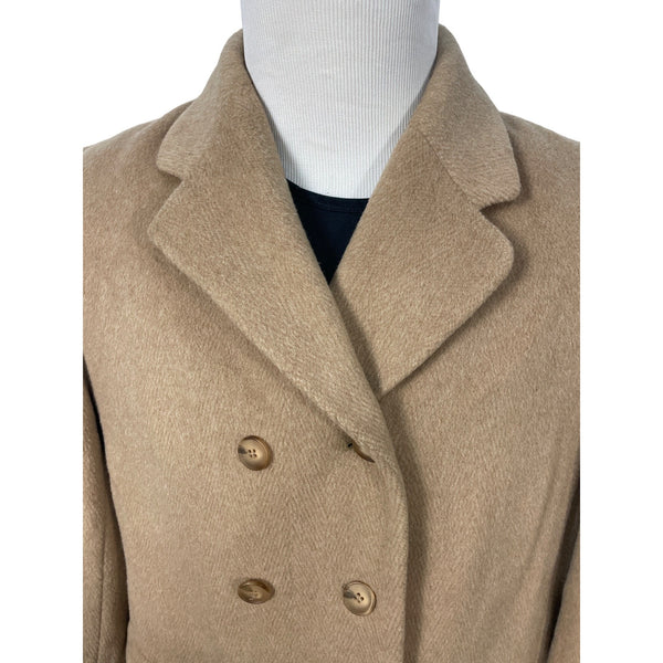 Classic Women's Khaki Button Up Wool Coat by Evan Picone Size 14 Office Garment