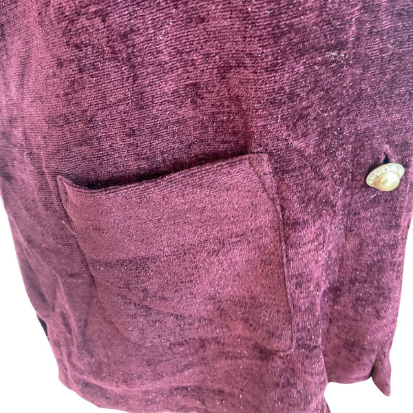 Vintage Jessica Howard Burgundy Button-Up Chenille Jacket With Front Pockets