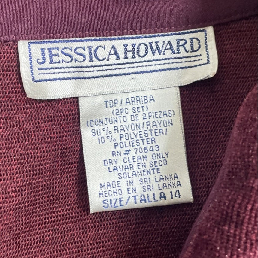 Vintage Jessica Howard Burgundy Button-Up Chenille Jacket With Front Pockets