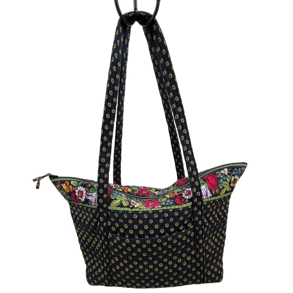 Vera Bradley Women's Black Sun Flowered Shoulder Tote Bag Sz L