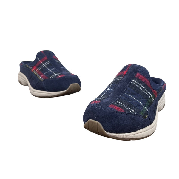 Easy Spirit Travel Time 701 Dark Blue Suede Plaid Slip-On Clogs Womens 7M