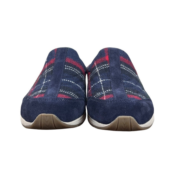 Easy Spirit Travel Time 701 Dark Blue Suede Plaid Slip-On Clogs Womens 7M