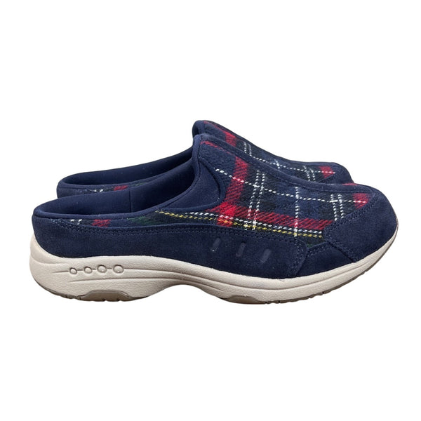 Easy Spirit Travel Time 701 Dark Blue Suede Plaid Slip-On Clogs Womens 7M