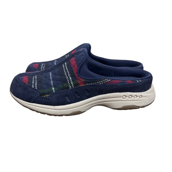 Easy Spirit Travel Time 701 Dark Blue Suede Plaid Slip-On Clogs Womens 7M