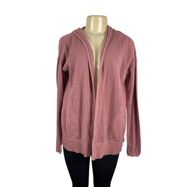 Lululemon Womens Pink Knit Fabric Open Front Relaxed Fit Hooded Cardigan Size M