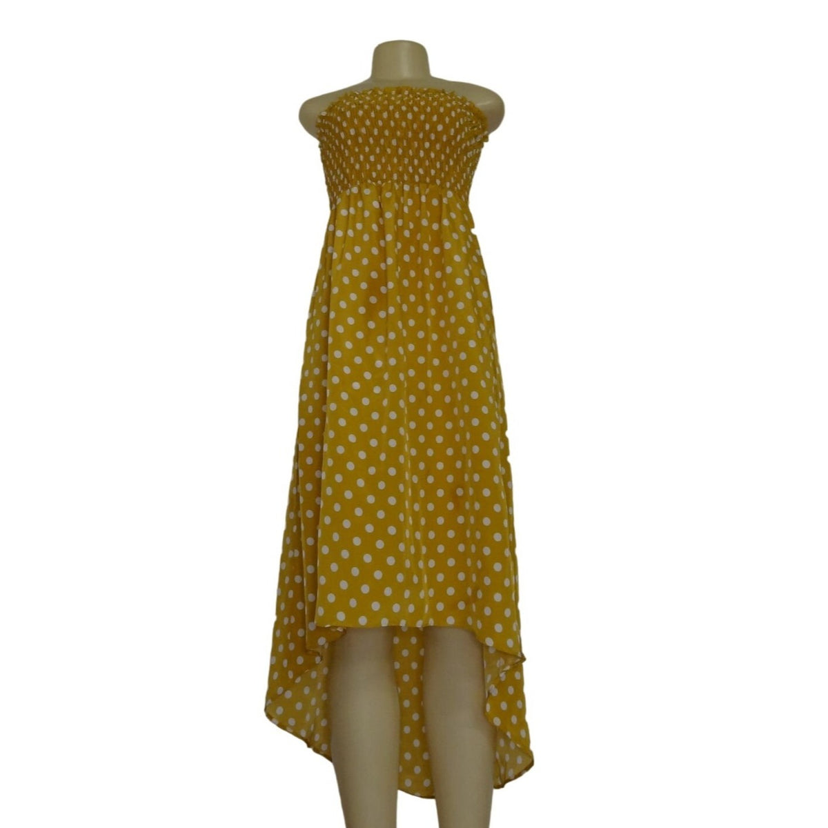 NWT Angie Yellow Polka Dots Dress for Woman Size M Long Tail Summer