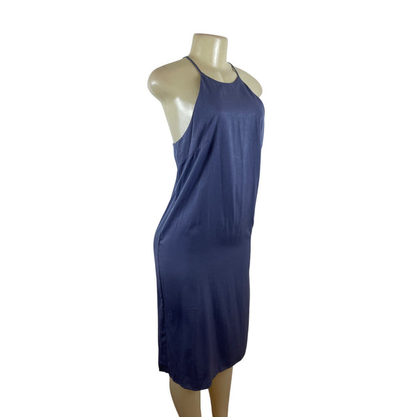 Soprano Womens Blue Spaghetti Strap Midi Dress With Halter Neck Sz S - New