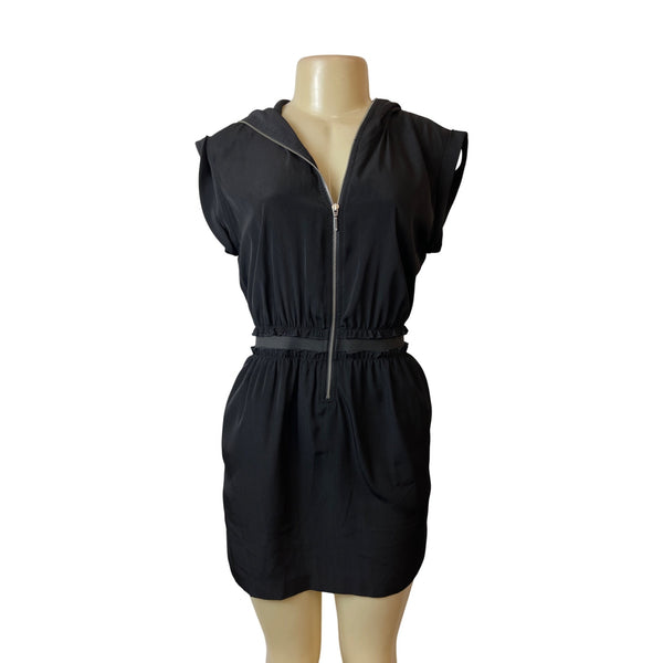 Armani Exchange  Sz 0 Black Sleeveless Hooded Zip-Up Womens Dress