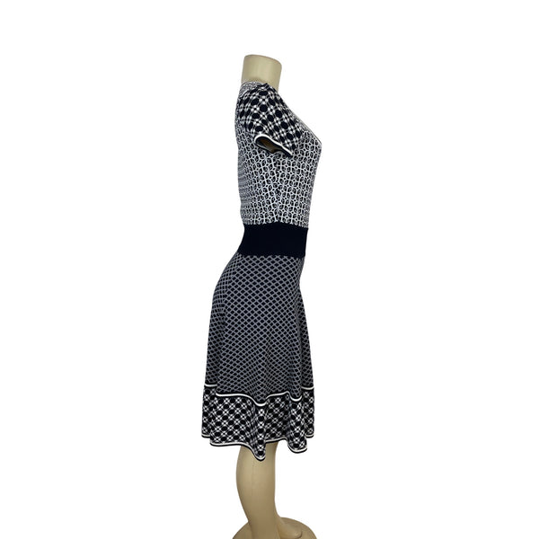 Catherine Malandrino Black & White Patterned Short Sleeve Knit Dress Sz Small P