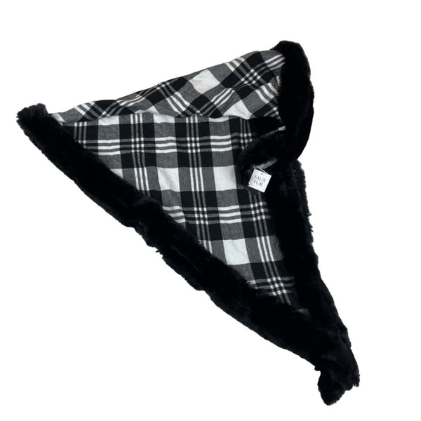 Women One SIze Faux Fur Jessica McClintock Black and White Plaid Shawl - New