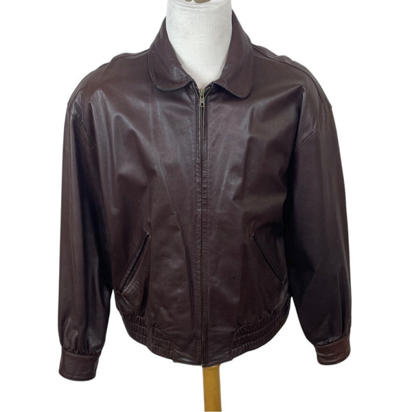 Luis Alvear Best Leather Outfitters Brown Leather Zip Up Men Bomber Jacket Sz XL