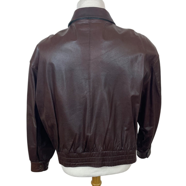 Luis Alvear Best Leather Outfitters Brown Leather Zip Up Men Bomber Jacket Sz XL