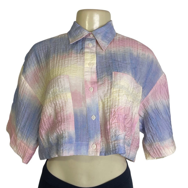 Zara Women's Tie Dye Short Sleeve Button Up Cropped Overshirt Size XS