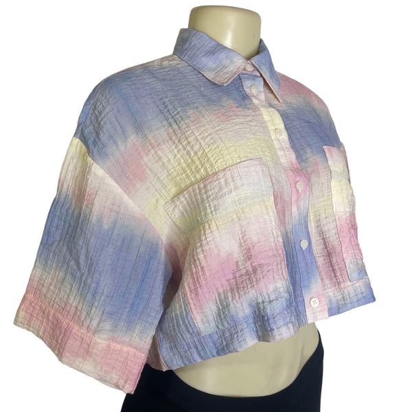 Zara Women's Tie Dye Short Sleeve Button Up Cropped Overshirt Size XS