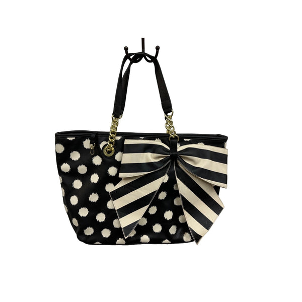 Betsey Johnson B&W Polka Dots Women's Leather Tote Bag