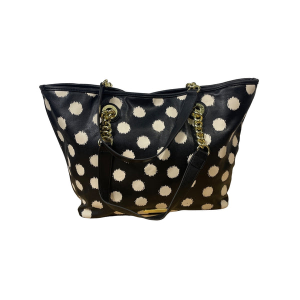 Betsey Johnson B&W Polka Dots Women's Leather Tote Bag