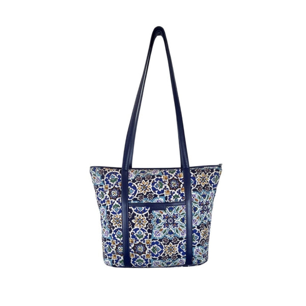 Vera Bradley Blue Floral Pattern Long Straps & Zipper Closure Shoulder Bag Sz L